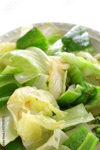 Chinese food, green pepper and cabbage stir fried for vegetarian food image