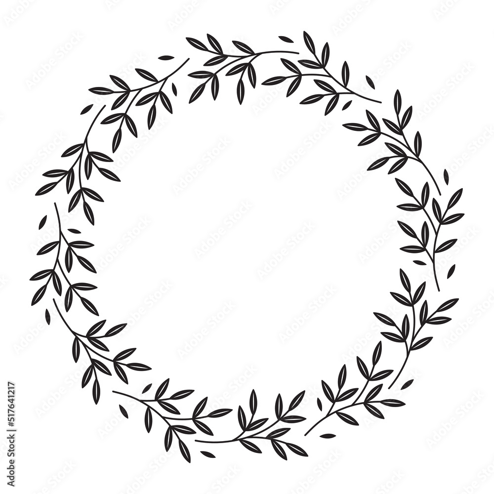 Hand drawn ornate round floral frame in graphic style Hand drawn ornate round floral frame in graphic style