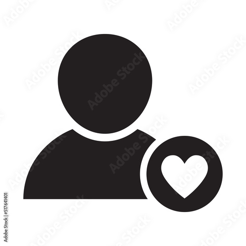 User with heart icon. Favorite profile sign. Stock vector. Vector illustration isolated on white background.
