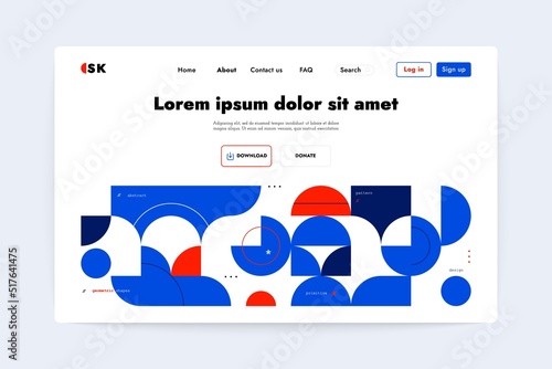 Geometric landing page web design. Abstract geometry shapes, minimal swiss style templates for websites, apps. Vector