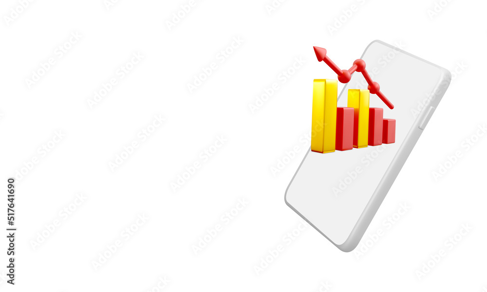 Financial investing concept. Successful investing concept. 3D realistic business graph on mobile phone. 3d goal for business, bank, financial, investment. Vector illustration Financial investing concept. Successful investing concept. 3D realistic business graph on mobile phone. 3d goal for business, bank, financial, investment. Vector illustration