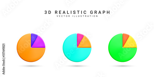 3D realistic Infographic is divided into parts. Chart pie infographic share.  Set of business graph  icon in cartoon style. Vector illustration