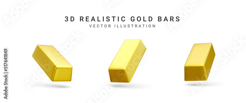 Golden Bars on white background. 3d Rendering gold. Vector illustration