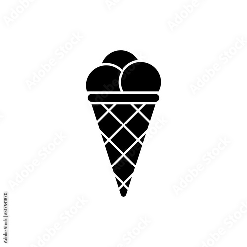 Vanilla Soft Ice Cream Sign. Ice Cream in Waffle Cone Black Silhouette Icon. Sundae Summer Frozen Milk Food Flat Symbol. Chocolate Refreshing Dessert Glyph Pictogram. Isolated Vector Illustration