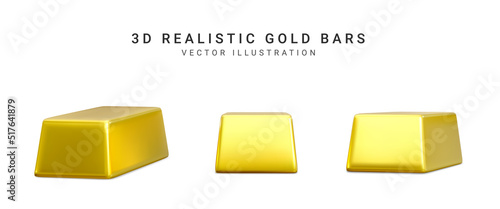 Golden Bars on white background. 3d Rendering gold. Vector illustration