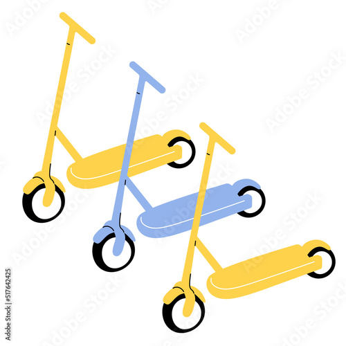 Vector illustration of a parked kickboards.