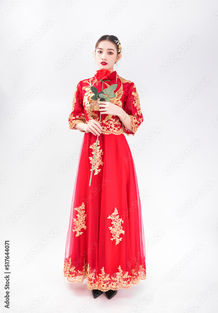 A woman in a red Traditional Chinese wedding dress A woman in a red Traditional Chinese wedding dress