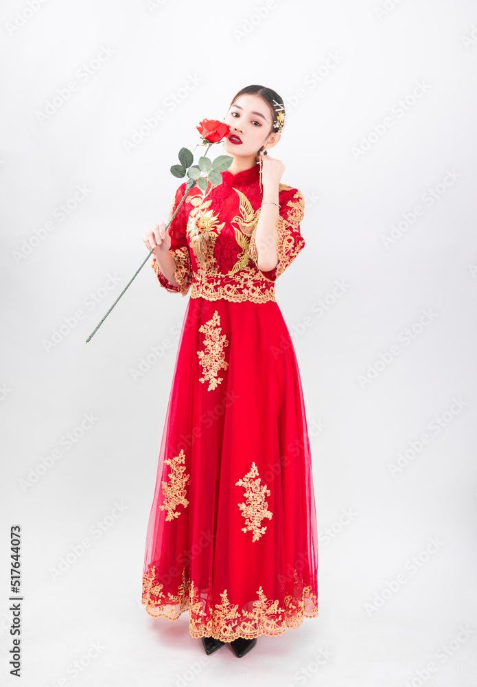 A woman in a red Traditional Chinese wedding dress A woman in a red Traditional Chinese wedding dress