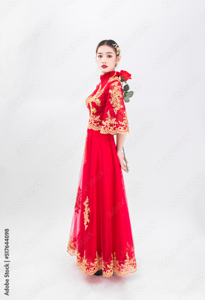 A woman in a red Traditional Chinese wedding dress A woman in a red Traditional Chinese wedding dress