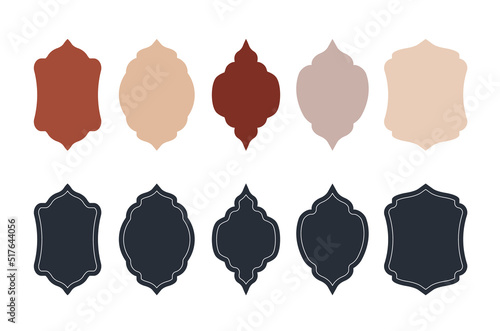 Trendy, boho shapes set. Natural color badge background. Isolated vector design.