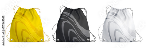 Three Realistic Drawstring Bags With Print