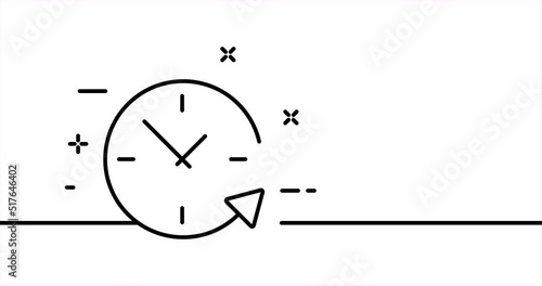 Clock with circular arrow. Around the clock, keep track of time, sked, job, service, work, employee. Business concept. One line drawing animation. Motion design. Animated technology logo. Video 4K photo