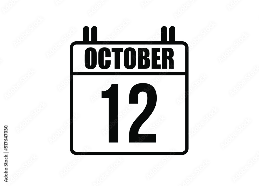 12 October calendar. Simple calendar page for the month of October. Black vector on white background. 12 October calendar. Simple calendar page for the month of October. Black vector on white background.