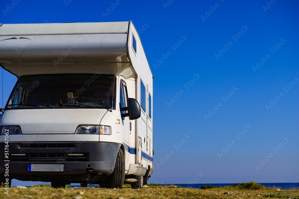 Rv caravan camping on empty beach