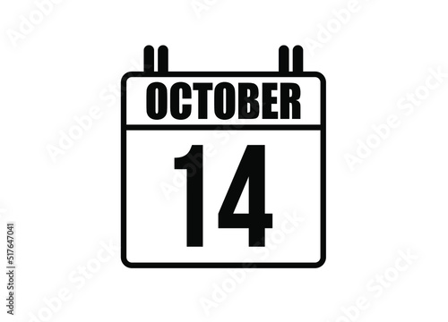 14 October calendar. Simple calendar page for the month of October. Black vector on white background.