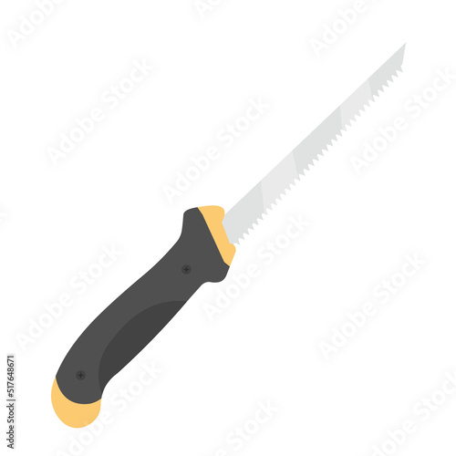 Construction saw hacksaw. Repair tool  isolated on white. Flat style icon.