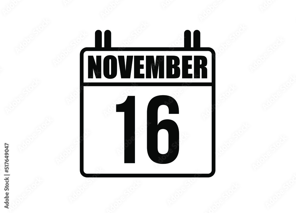 16 November calendar. Simple calendar page for the month of November. Black vector on white background. 16 November calendar. Simple calendar page for the month of November. Black vector on white background.