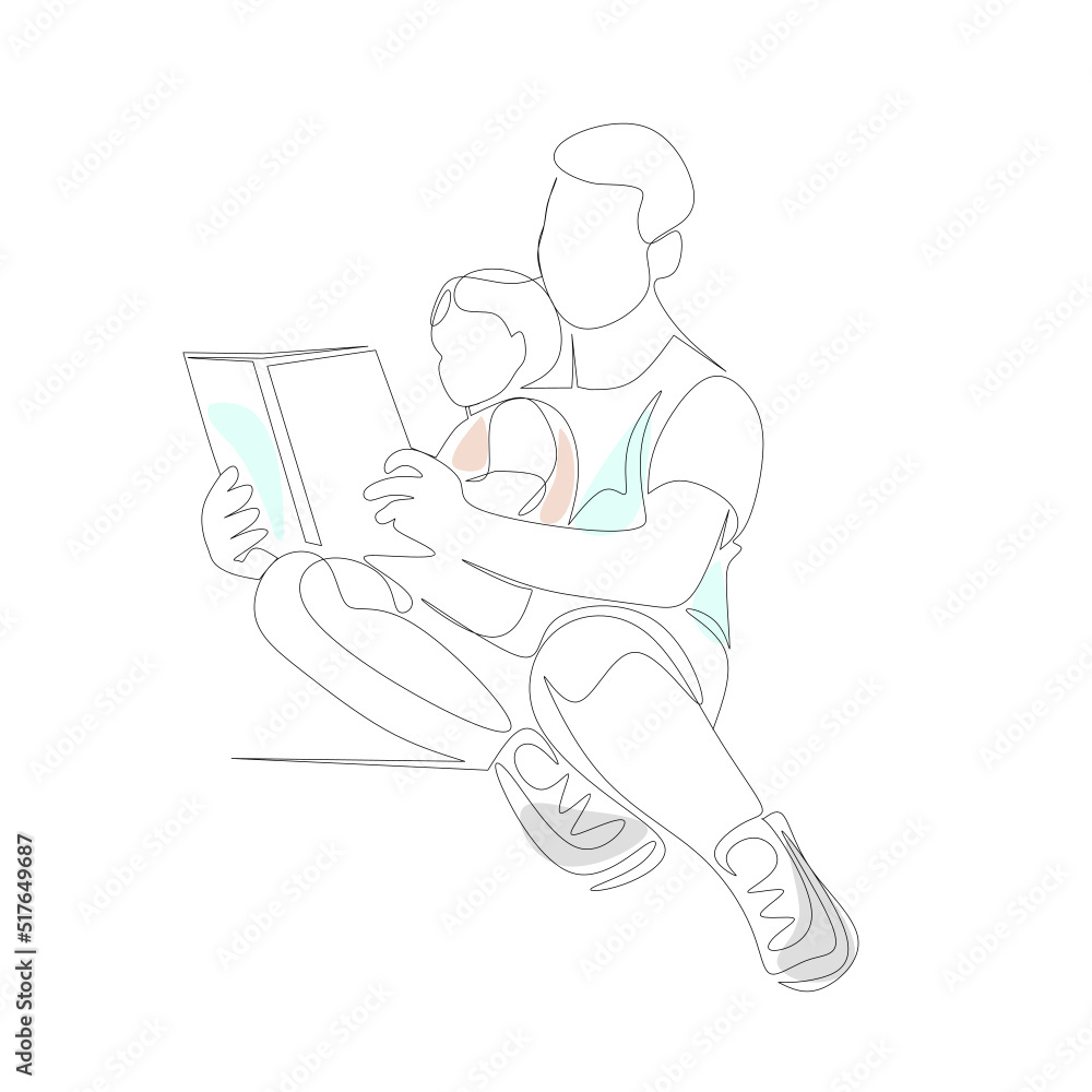 Vector illustration of a father reading a book to a child