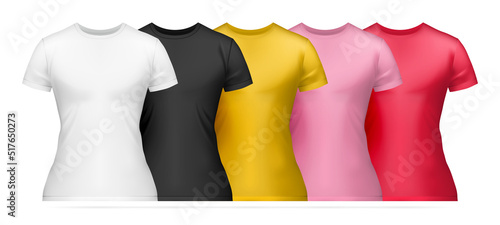 Realistic Women T shirt Mockup Color Icon Set