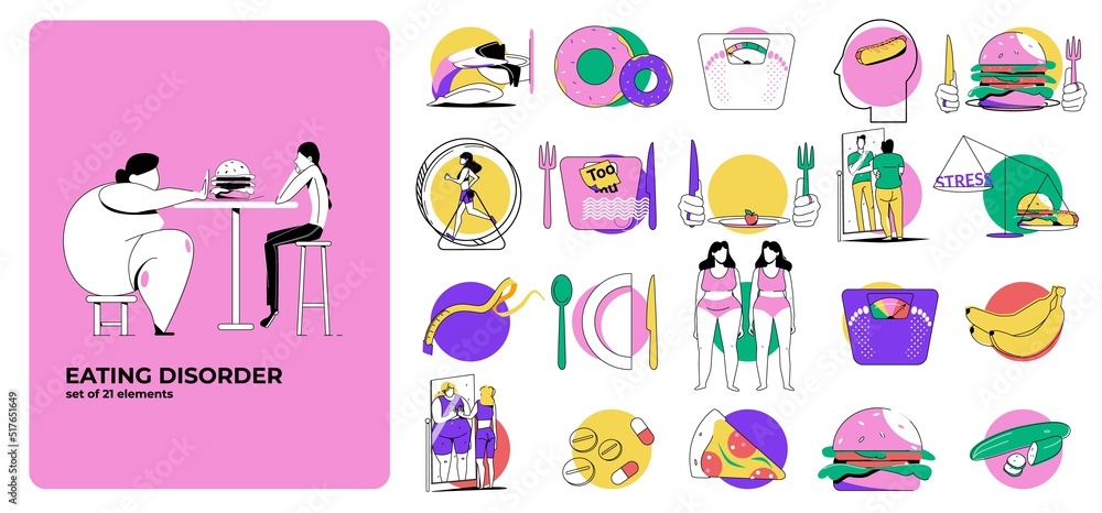 Eating Disorder Flat Icons Eating Disorder Flat Icons