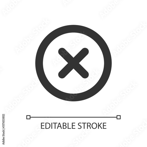 Delete button pixel perfect linear ui icon. Alert error. Toolbar control. Menu command. GUI, UX design. Outline isolated user interface element for app and web. Editable stroke. Arial font used
