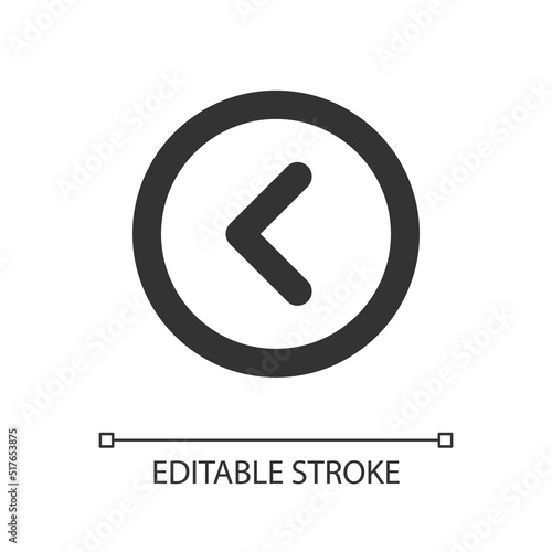 Arrow left button pixel perfect linear ui icon. Move back. Toolbar control. Previous track. GUI, UX design. Outline isolated user interface element for app and web. Editable stroke. Arial font used