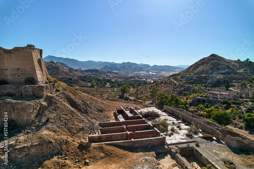 Aerial shot old abandoned mines of Mazarron in Murcia. Spain photo
