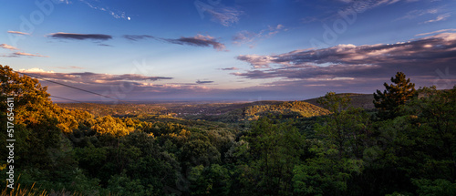 Beautiful hilly landscape at sunset. Fruska Gora  travels in northern Serbia. panoramic shot