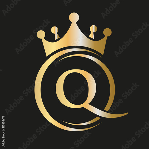 Letter Q Crown Logo. Royal Crown Logo for Spa, Yoga, Beauty, Fashion, Star, Elegant, Luxury Sign