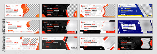 Business  and fashion  webinar horizontal banner template design. creative web banner template with black and white blue shape background. cover header website design, Social Media Cover ads banner