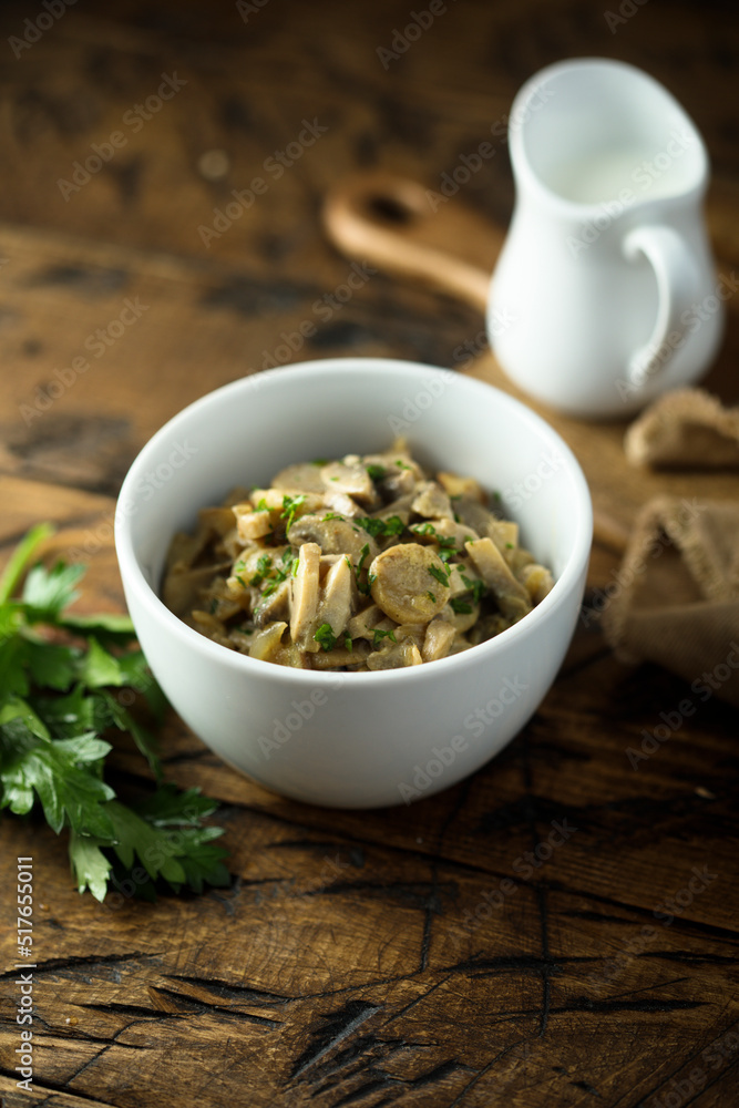 Homemade mushroom ragout with fresh parsley Homemade mushroom ragout with fresh parsley