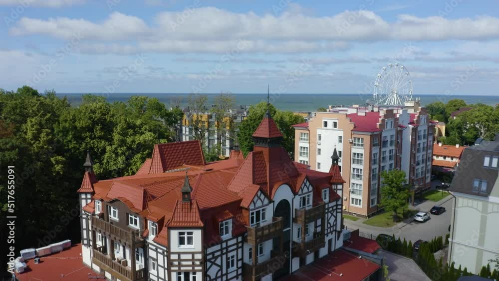 Kurhaus Cranz Hotel in the resort spa town of Zelenogradsk, view from drone Kurhaus Cranz Hotel in the resort spa town of Zelenogradsk, view from drone