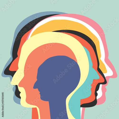 Man profile head. Headache, schizophrenia, mental health concept. Vector Illustration.