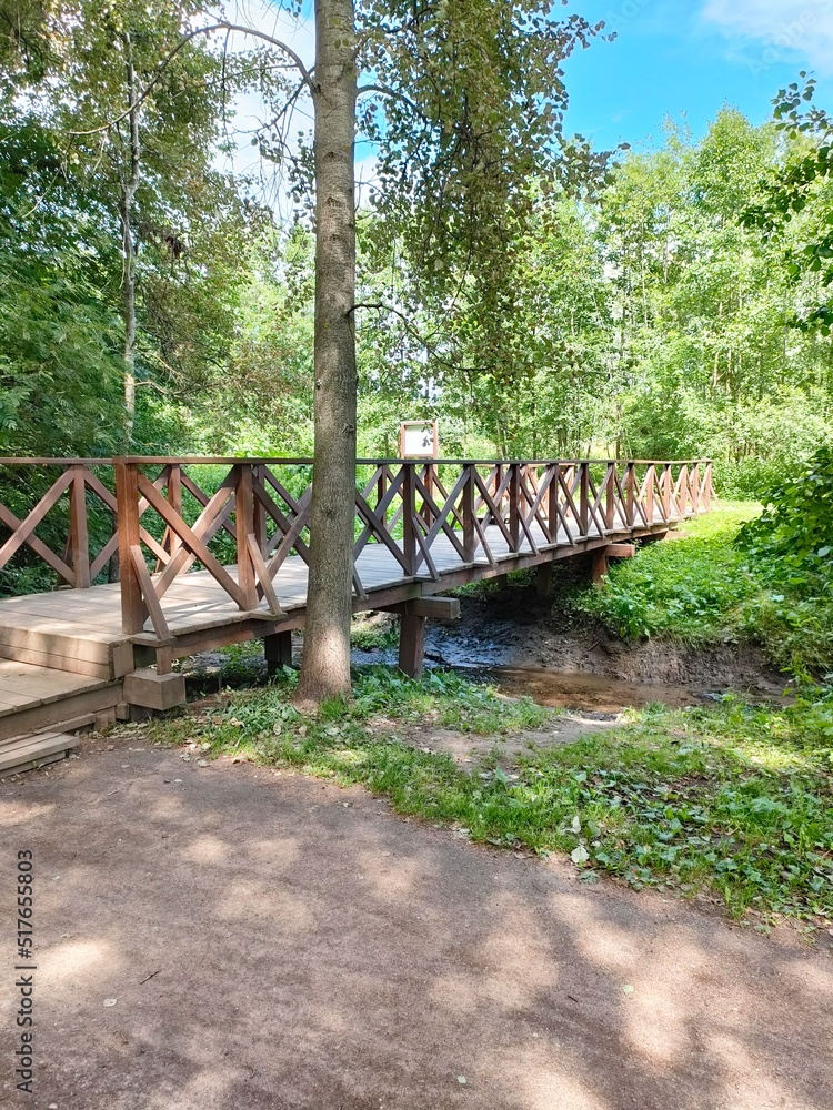 Wooden bridge over a small river Wooden bridge over a small river