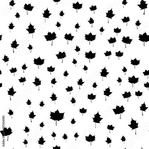 Seamless vector pattern with black maple leaves on a white background. Modern stylish botanicalt flat style illustration for fabric print, wrapping paper
