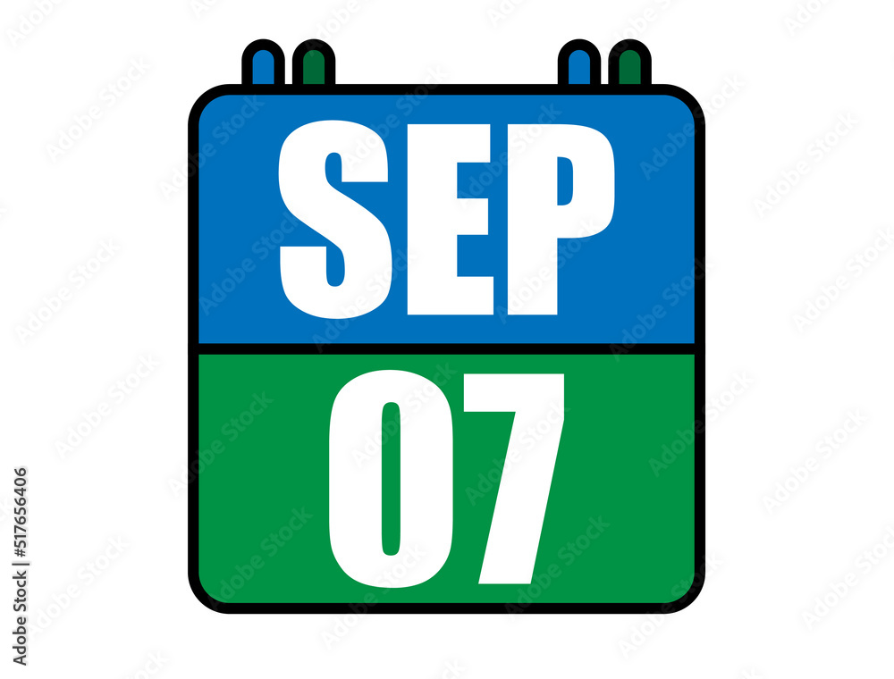 7 September calendar. Blue and green calendar page for September days. Vector isolated on white background. 7 September calendar. Blue and green calendar page for September days. Vector isolated on white background.