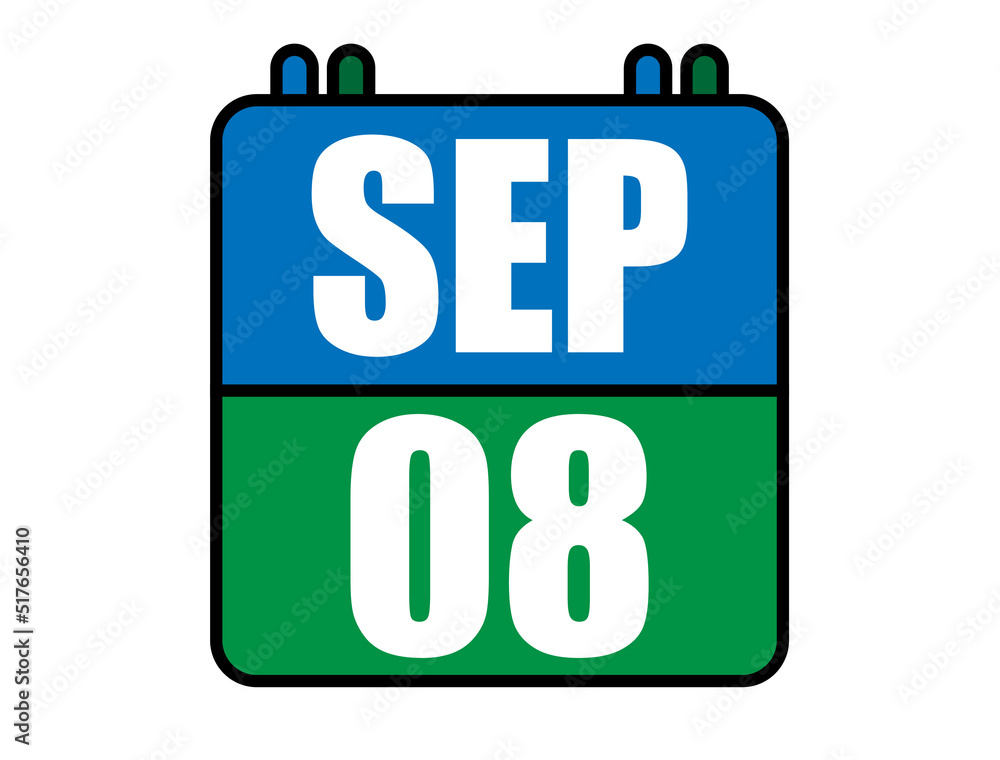 8 September calendar. Blue and green calendar page for September days. Vector isolated on white background. 8 September calendar. Blue and green calendar page for September days. Vector isolated on white background.
