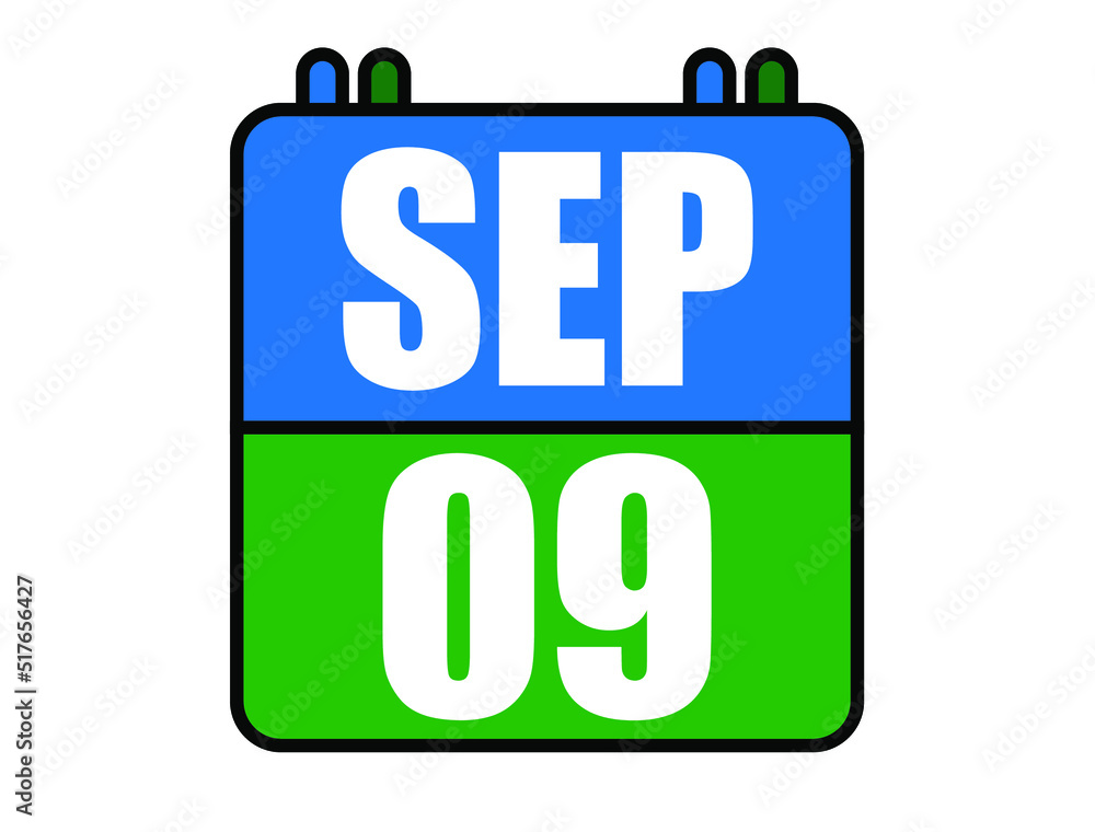 9 September calendar. Blue and green calendar page for September days. Vector isolated on white background. 9 September calendar. Blue and green calendar page for September days. Vector isolated on white background.