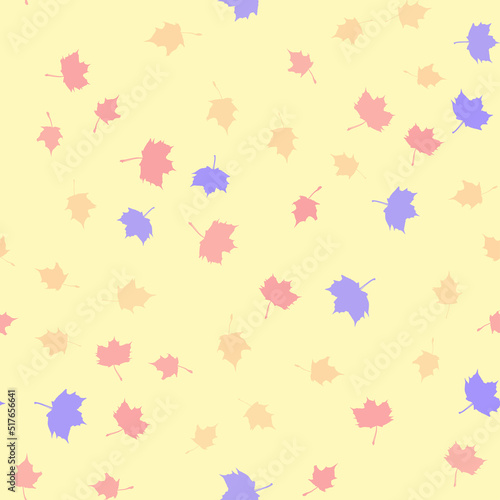 Seamless vector pattern with pink  blue and brown maple leaves on a light background. Modern trendy botanical texture for fabric print  wrapping paper