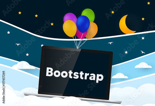  Balloons carries laptop with word Bootstrap.  Bootstrap CSS framework . photo