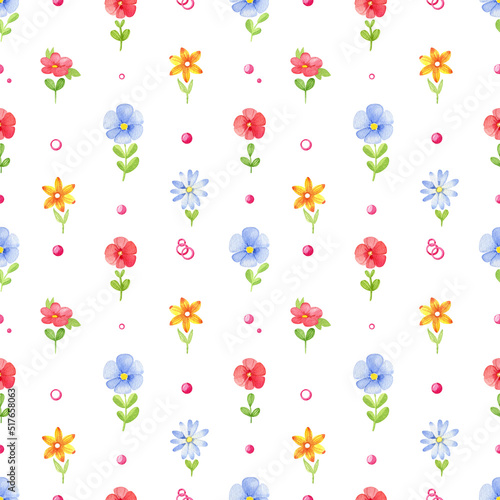 Wallpaper Mural Watercolor floral seamless pattern. Cute  flowers, plants and confetti, isolated on a white background. Torontodigital.ca