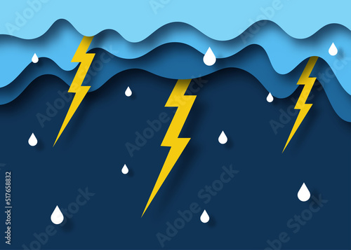 happy monsoon season background. rainbow in the rainy. paper art style. vector Illustration.