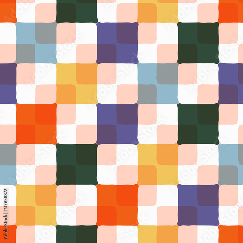 Checkered retro seamless pattern, an optical illusion, arcade electronic game. 60s, 70s style vector plaid repeat.