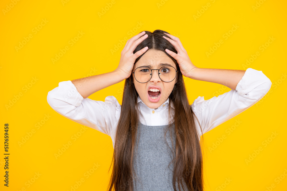 Angry teenage, upset and unhappy negative emotion. Negative emotion of teenager girl, Facial expression, aggressive behavior. Nervous child. Angry teenage, upset and unhappy negative emotion. Negative emotion of teenager girl, Facial expression, aggressive behavior. Nervous child.