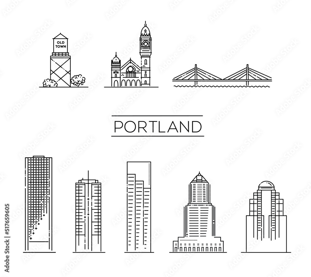 Portland skyline. Vector flat illustration