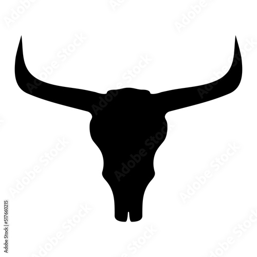 Bull skull head silhouette. Western animal horns. Vector isolated on white.