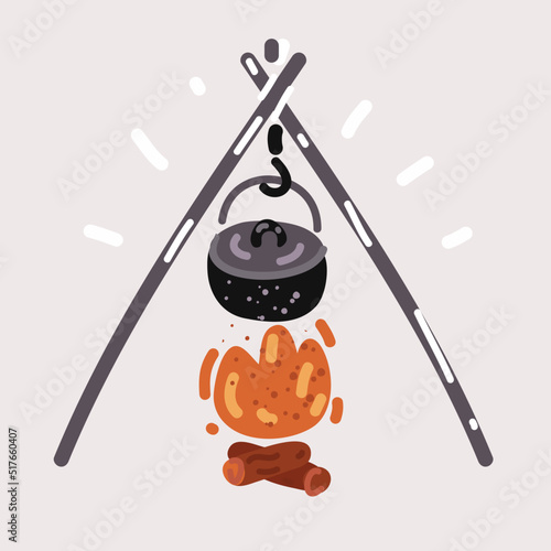 Vector illustration of Cooking soup on open fire.