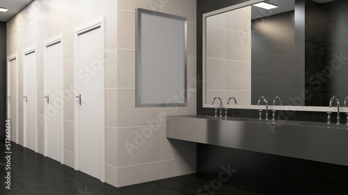 Scandinavian bathroom  classic  vintage interior design. 3D rendering.. Mockup.   Empty paintings