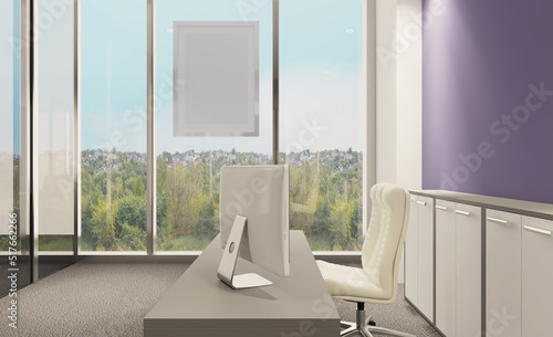 Modern office building interior. 3D rendering.. Mockup.   Empty paintings