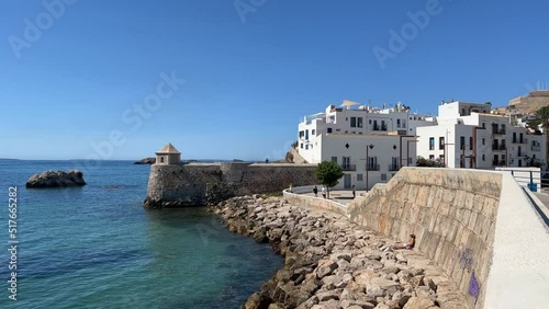Timelapse. Panoramic view ot the historical centre of Ibiza Island and harbur, in a splendid summer day. Sunny and uncloudy weather.